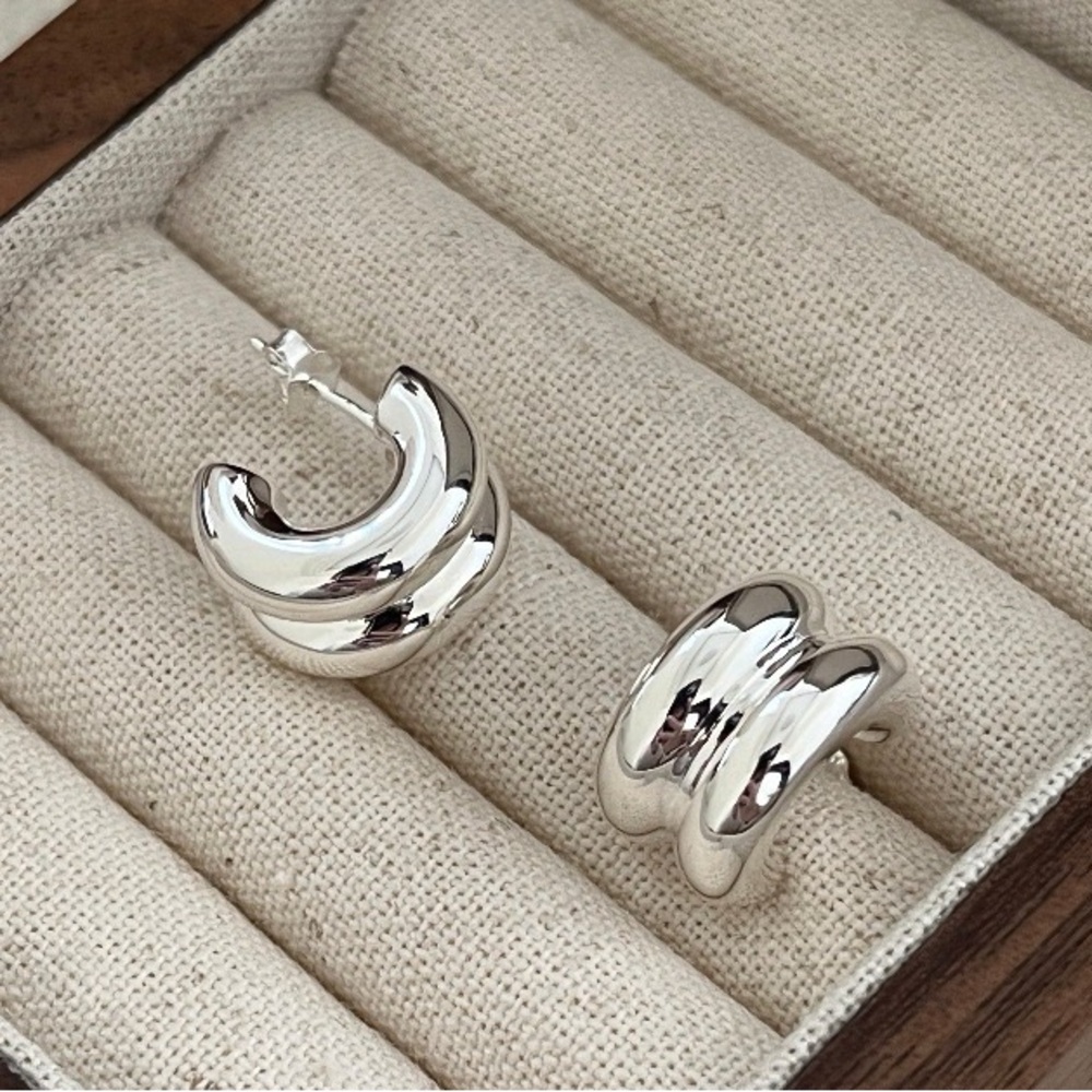Chunky Silver Double-Arch Hoop Earrings - Women Jewelry